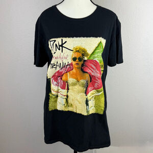 Anvil Mens Large Black Crew Neck Pink Beautiful Trauma Tour 2018 Graphic T-Shirt